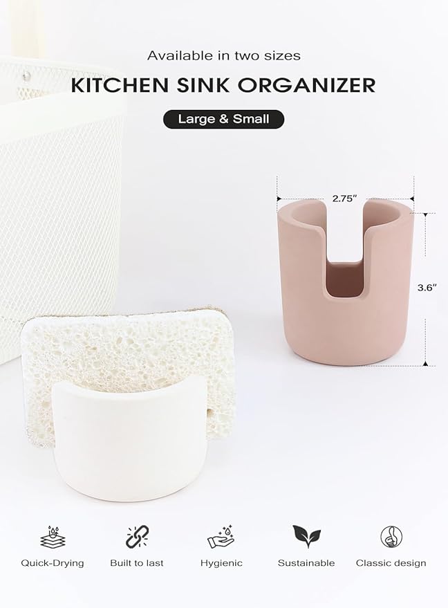 Stone Sponge Holder for Countertop Organizer, Quick Dry Diatomite Sponge Holder, Diatomaceous Earth Sponge Caddy, Absorbent Face Sponge Stand, Large Brown