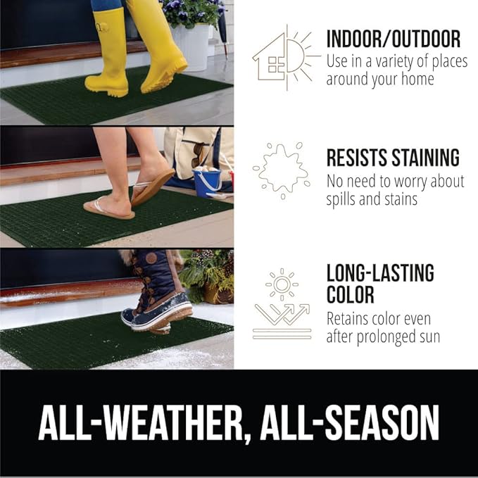 GORILLA GRIP Front Door Mat, 35x23, Indoor Outdoor Ultra Absorbent HydroAbsorb Doormat, Absorbs Up to 5.7 Cups of Water, Stain and Fade Resistant, Rubber Backing Doormats, Captures Dirt, Green