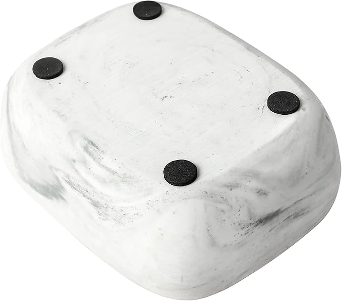 MyGift Modern White Resin Sponge Holder for Kitchen Sink, Countertop Dish Sponge Holder with 2 Compartments and Marble Pattern