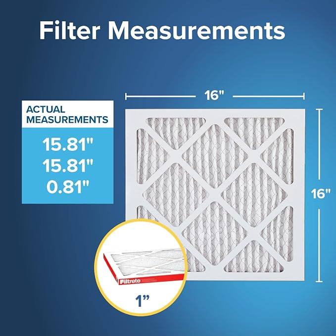 Filtrete 16x16x1 AC Furnace Air Filter, MERV 11, MPR 1000, Micro Allergen Defense, 3-Month Pleated 1-Inch Electrostatic Air Cleaning Filter, 6 Pack (Actual Size 15.81x15.81x0.81 in)