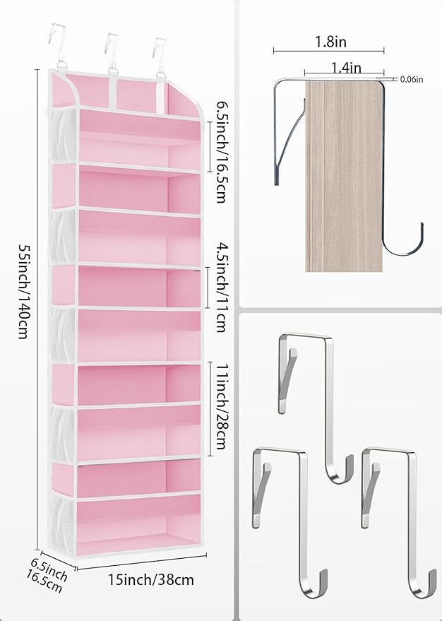 2 Pack Over The Door Storage Organizer with 5 Pockets 10 Mesh Pockets, 44 lbs Weight Capacity Door Hanging Organizers and Storage for Bedroom,Bathroom,Nursery,Kidroom,Babyroom