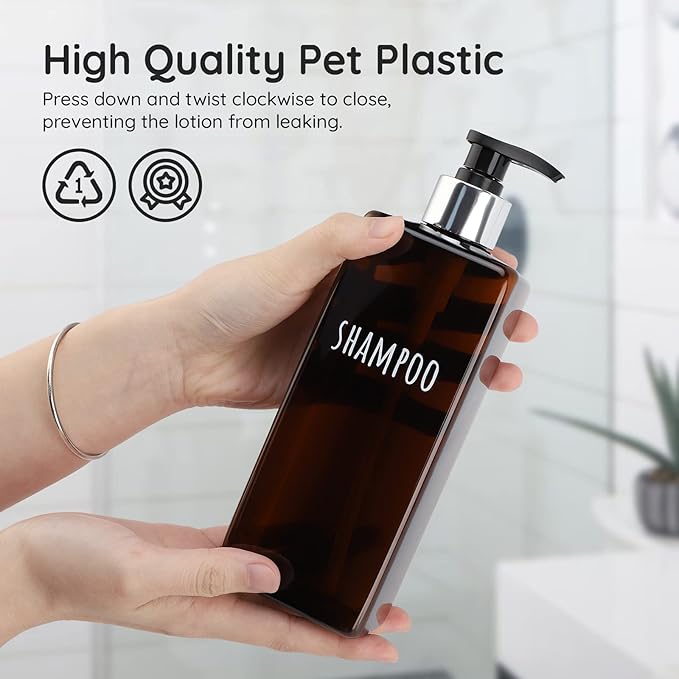 Segbeauty Shampoo and Conditioner Dispenser, 3 Packs 16.9oz Refillable Bathroom Soap Dispenser Set, 500ml Plastic Square Shower Press Pump Bottles Liquid Lotion Dispenser for Kitchen Sink Amber