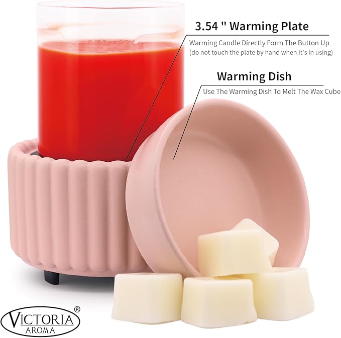 Ceramic Wax Melter 3-in-1 Candle Warmer for Scented Wax - Electric Fragrance Burner for Home, Office, Bedroom - Gift & Décor（Pink）