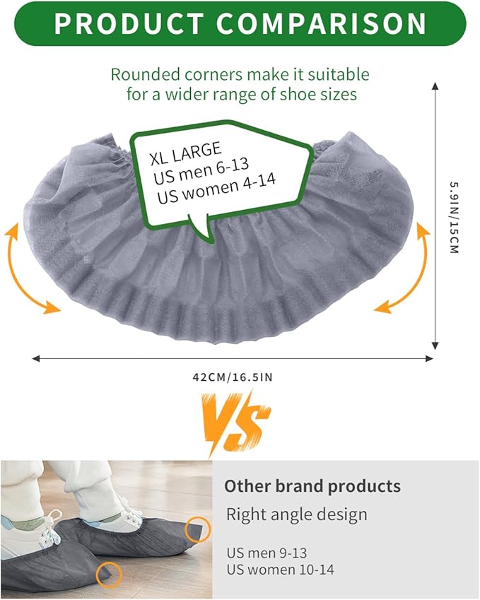 100Pcs(50 Pairs) Non-Woven Shoe Covers Disposable Non Slip for Indoors, Breathable | Durable | Boot Covers, Fits Up to Size 13 US Men (Gray)