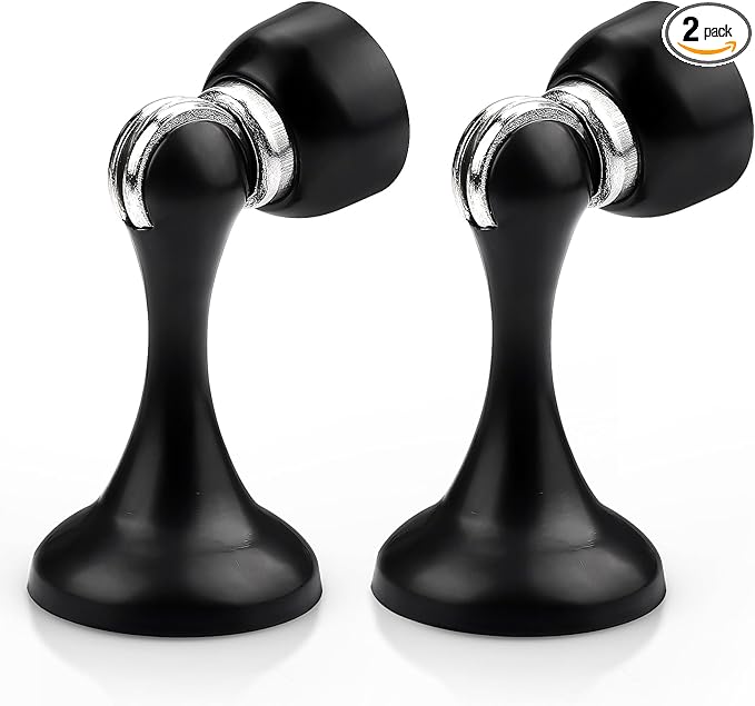 Probrico Black Magnetic Door Stoppers for Bottom of Door, Stainless Steel Magnet Door Catch Door Stops to Keep Door Open, Heavy Duty Door Holder, Wall and Floor Mounting, 2 Pack
