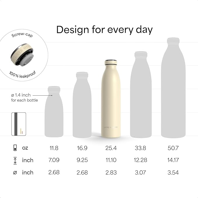 LARS NYSØM Stainless Steel Insulated Water Bottle 12oz 17oz 25oz 34oz 51oz | Insulated Thermo Flask for Hot and Cold Beverages | Leakproof Drinking Bottle (Midnight Blue, 25.4 oz)