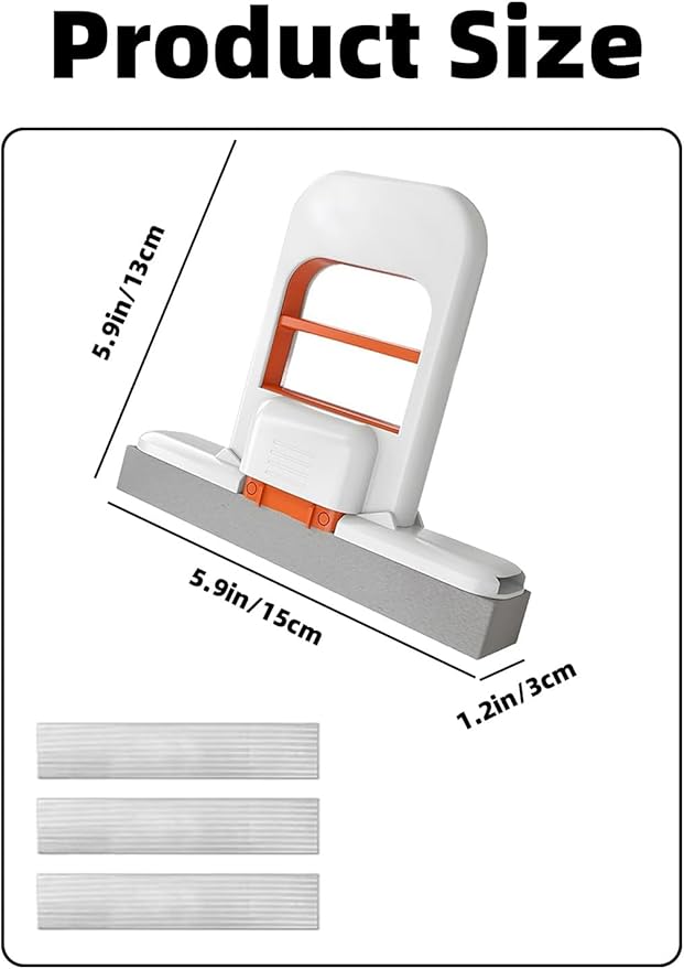 Mini Foldable Desktop Mop, Mini Mop for Small Spaces, Portable Cleaning Sponge Mop for Bathroom, Kitchen, Countertops, Glass, Tile-Wet/Dry Use with One-Hand Squeeze Handle & Replaceable Head (2 Set)