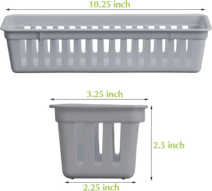 Domensi 12 Pack Slim Plastic Storage Baskets Tray for Organizing 10.25 x 3.25 x 2.5 Inch Small Narrow Storage Bins Stackable Drawer Pencil Trays Holder for Desk Garage Cabinet Containers(Gray)