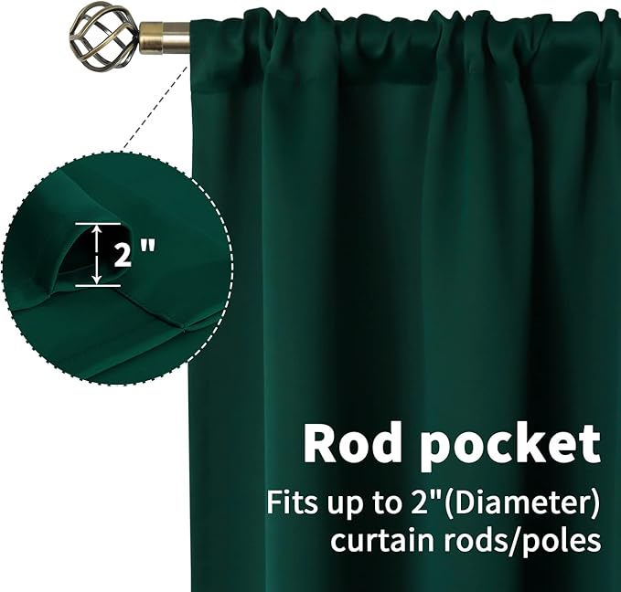 BGment Emerald Green Blackout Curtains 54 Inches Length - Thermal Insulated Rod Pocket Short Room Darkening Drapes for Bedroom Kitchen Bathroom, 42 x 54 Inch, 2 Panels