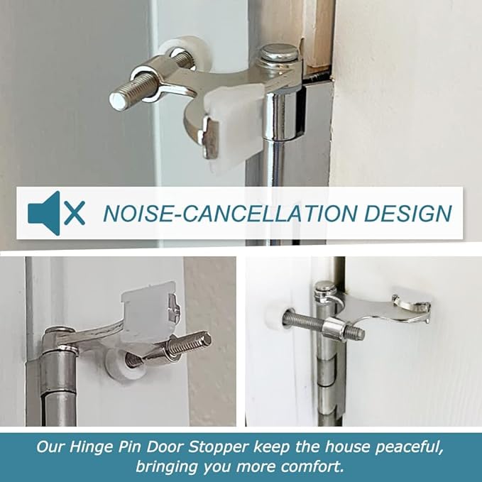 20 Pack Hinge Pin Brushed Nickel Door Stopper, Adjustable Heavy Duty Hinge Pin Door Stop with Rubber Bumper Tips