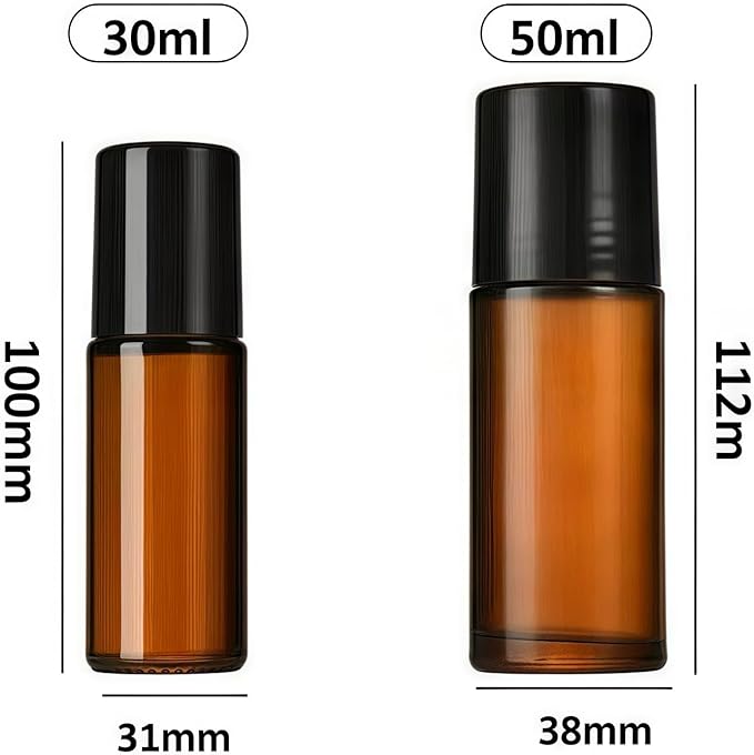 2Pcs Brown 30ml Glass Essential Oil Roller Bottles Refillable Roll on Bottles Empty Deodorant Bottle Containers Rollerball Beauty Personal Care Fragrance Cosmetics Tools