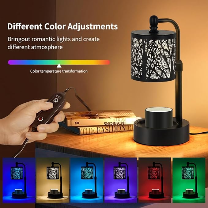 Tree Candle Warmer Lamp, LED Colors Changing Candle Warmer with ATimer, Bedroom Living Room Home Decor Wax Melting Warmer for Jar Candles (Double Pole -Black)