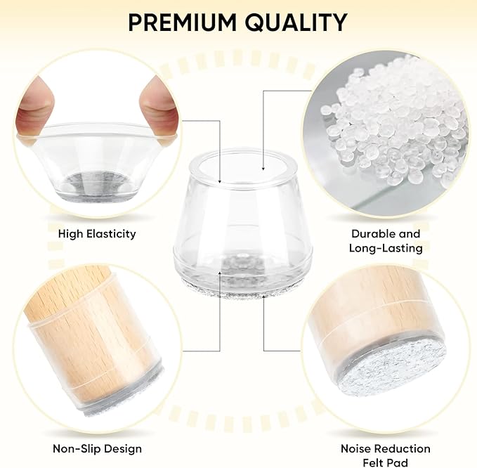 BALEINE 16 Pack Silicone Chair Leg Floor Protectors, Stool Leg Protectors Cap, Non-Slip Chair Leg Caps for Hardwood Floors (Clear & Large, 16 Pack)