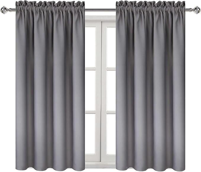 DWCN Grey Blackout Curtains for Bedroom – Rod Pocket Thermal Insulated Energy Saving Drapes for Living Room and Bedroom, W 38 x L 54 Inch, 2 Panels