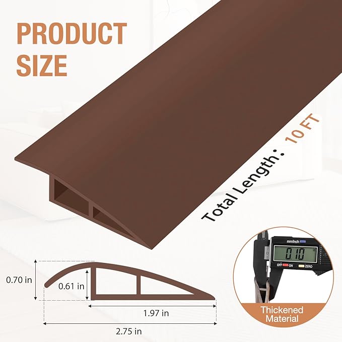 Floor Transition Strip Self Adhesive Vinyl Door Threshold for Doorways Carpet Edging Trim Overlap Edge Reducer for Laminate Floor, Carpet, Tile (Brown, 2/5" to 3/5", 10Ft)