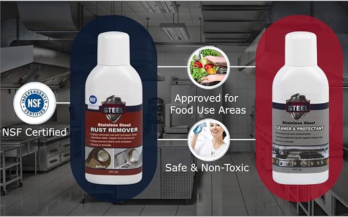 CLEAN MY STEEL Stainless Steel Rust Stain Remover, Protector & Cleaner Kit, Concentrated Formula, for Commercial Use, Appliances. Gloves & Sponge Included (17 oz)