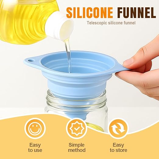 Kitchen Funnel Set, Wide-Mouth Foldable and Telescopic Design, Liquid Separation Funnel, Silicone (3 pcs)