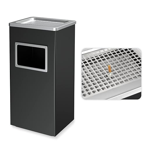 BEAMNOVA Trash Can Indoor Outdoor Black Stainless Steel Commercial Garbage Can Industrial Garbage Enclosure Inside Cabinet with Lid Waste Container, Black, 31 * 25 * 61 cm / 12.2 * 9.8 * 24 in