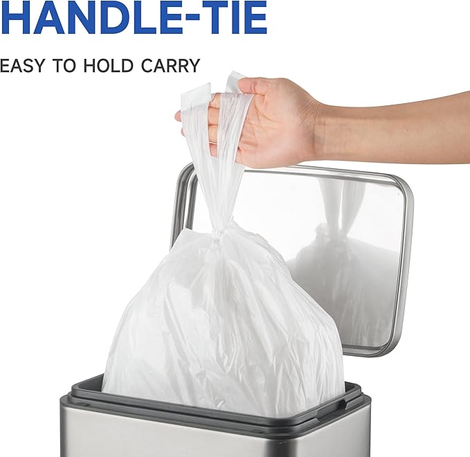 Small Trash Bags with Handles 6 Gallon 200 Count White - Ocean Plastic Upcycling - Plastic Garbage Bags, Can Bin & Waste Basket Liner for Kitchen, Bathroom, Office and Pets