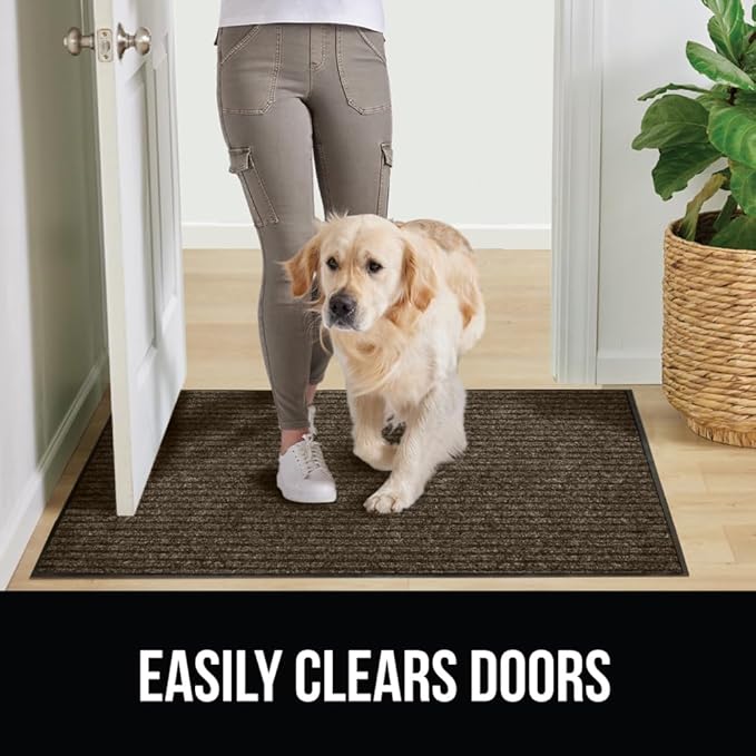 GORILLA GRIP Traffic Guard Door Mat, Heavy Duty Welcome Mats, Commercial Office Space Doormat, Waterproof, Fade Resistant, Strong Rubber Backing, Low Profile, Shoe and Boot Scraper, 29x17, Brown