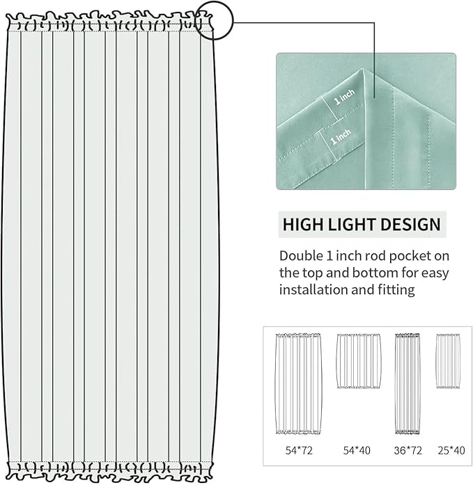 DWCN French Door Curtains – Rod Pocket Thermal Blackout Curtain for Window/Patio Doors/Doorways/Classroom/Kitchen for Privacy, 36W by 72L Inches, 1 Panel with Tieback, Mint Green