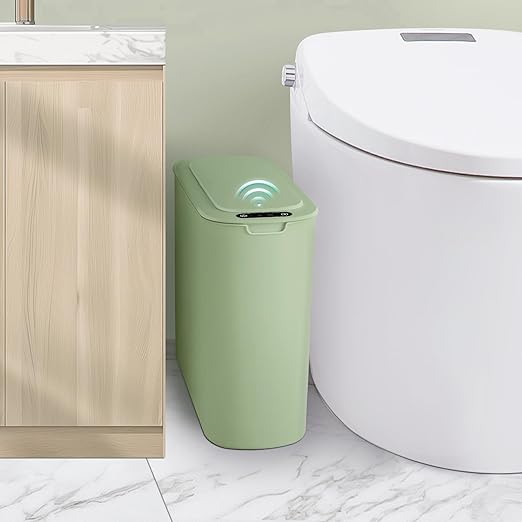 Cesun Automatic Motion Sensor Bathroom Trash Can with Lid, 2.6 Gallon Touchless Trash Bin, Smart Plastic Slim Garbage Can Small Green Wastebasket for Toilet, Office, rv, Bedroom, Living Room