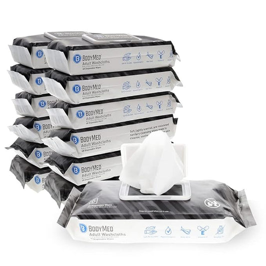 BodyMed Adult Disposable Incontinence Wipes, 48 Wipes/Pack (12-Pack) - Pre-Moistened & Hypoallergenic Washcloths Formulated with Vitamin E & Aloe Vera