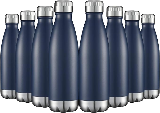 HASLE OUTFITTERS 17oz Stainless Steel Water Bottles Bulk, Vacuum Insulated Water Bottles Double Walled Powder Coated Reusable Metal Sports Water Bottles Keep Drinks Hot and Cold, Navy, 8Packs