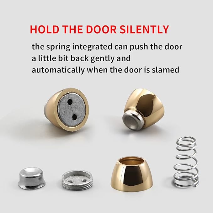YAGU 2 Pack Magnetic Door Stoppers Holder, Zinc Alloy Bright Gold Door Stops Catch Wall Floor Mounted, Magnet Metal Soft-Catch