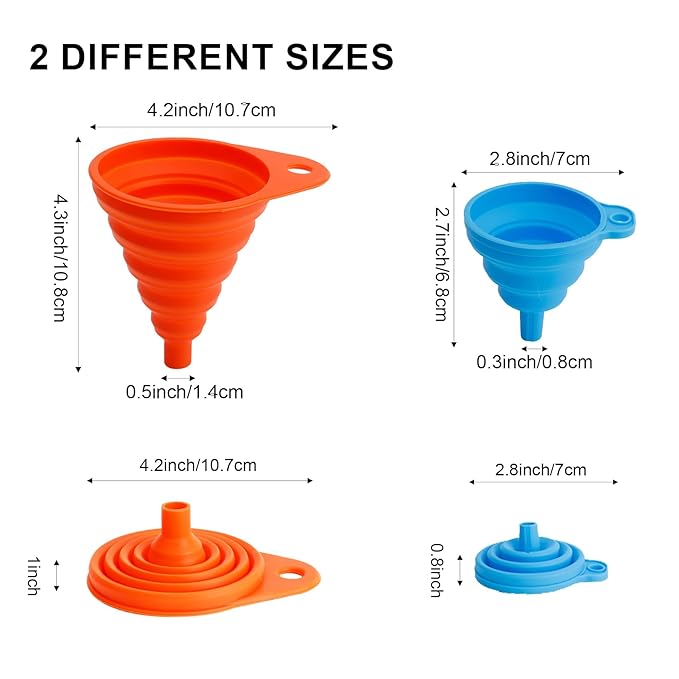 Kitchen Funnel Set of 4, Food Grade Foldable Small and Large Funnel Colorful Silicone Collapsible Funnels Flexible Funnels for Kitchen Use Filling Bottles Liquid Transfer Kitchen Gadgets Accessories