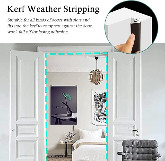 Kerf Weather Stripping Door Seal Strip 26 Ft Q Foam Door Weatherstrip Seal with Slot Card Slot Installation, Easy Cut to Size (Brown)