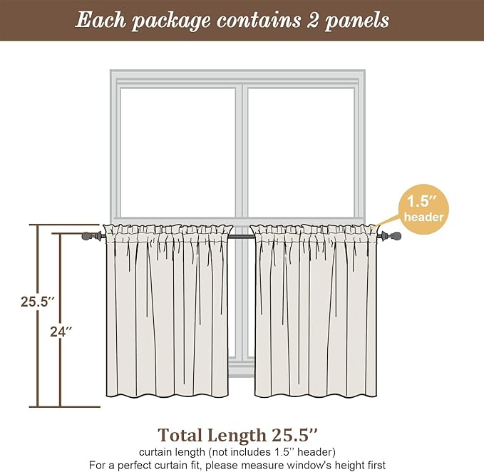 Chyhomenyc Sheer Chocolate Brown Tier Curtains 24 Inch Length, Small Window Curtains Treatment for Bathroom Living Room Basement, Short Rod Pocket Cafe Curtain, 42W x 24L Inches, 2 Panels
