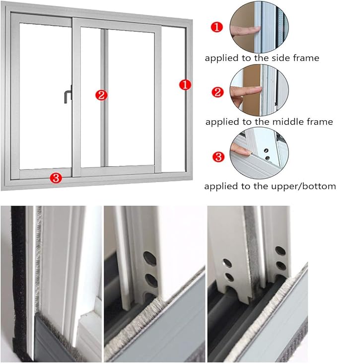 Self-Adhesive Pile Weather Stripping Seal for Sliding Windows and Door Frames, 16.5ft x 11/32 inch, Grey