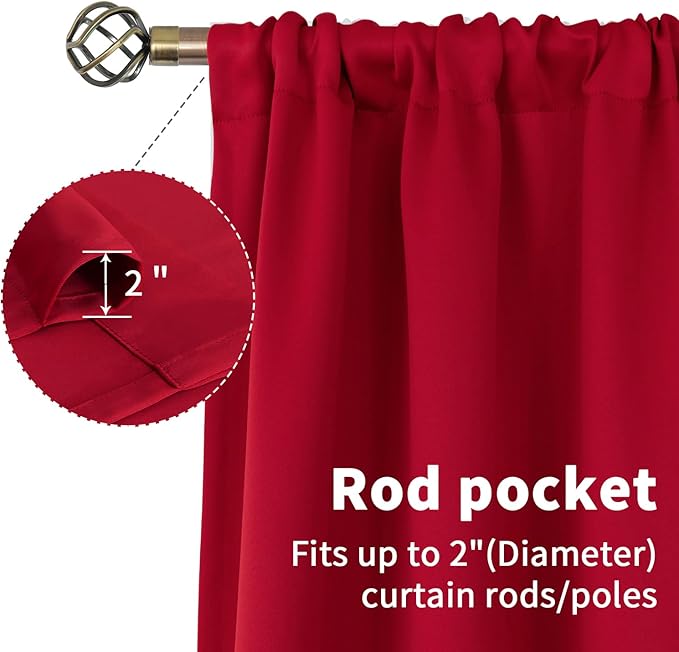 BGment Red Blackout Curtains 84 Inch Length for Living Room - Rod Pocket Thermal Insulated Room Darkening Drapes Blinds for Bedroom Ding Room, 52 x 84 Inch, 2 Panels