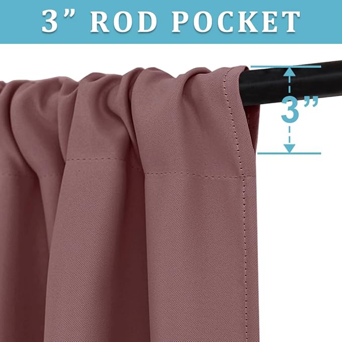 RYB HOME Bedroom Curtains Blackout - Light Block Energy Efficiency Small Window Treatment Drapes for Kitchen Dining Baby Nursery Morden Decor, W 42 x L 63 inch, Dusty Rose, 2 Panels