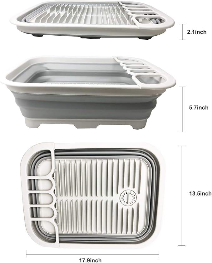 SAMMART 12L (3.17 Gallon) Collapsible Dish Drainer with Swivel spout - Foldable Drying Rack Set - Portable Dinnerware Organizer - Space Saving Kitchen Storage Tray (Grey)
