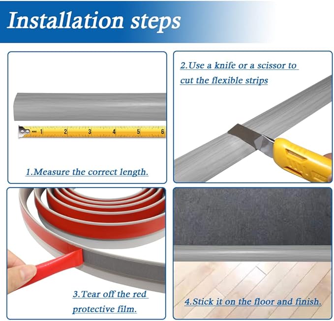Floor Transition Strip Self Adhesive Carpet & Flooring Transitions Edging Trim Strip PVC Threshold Transitions Suitable for Threshold Height Less Than 5mm (20Ft, Wood Grain Gray-New)