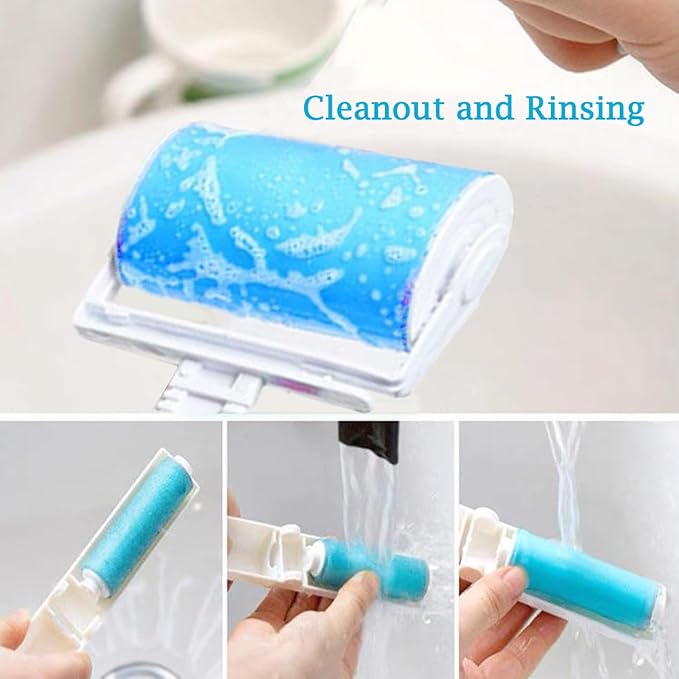 Reusable Portable Lint Roller 4 Pack, Washable Sticky Lint Roller Travel Pet Hair Remover Brush Include Medium/Mini Size Cleaner for Clothes, Cat Dog Hair, Funiture