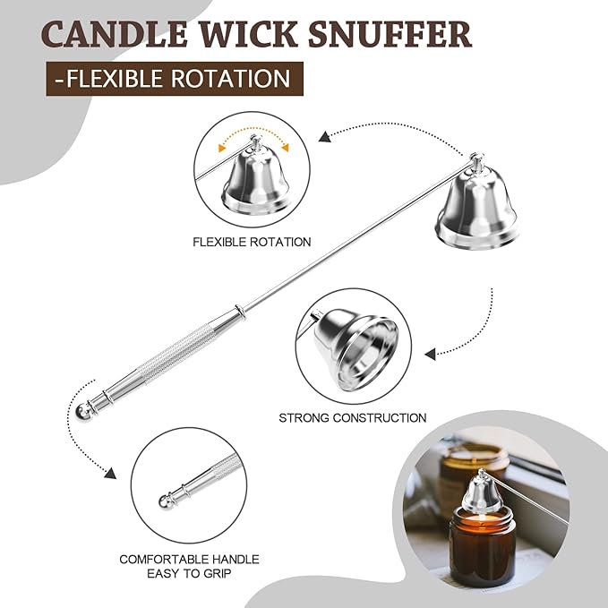 5 in 1 Candle Accessory Set,Candle Wick Trimmer Cutter,Candle Wick Dipper,Candle Wick Snuffer,Rechargeable Candle Lighter,Tweezers,Stainless Steel Candle Care Kit Home Gift for Aromatherapy(Silver)