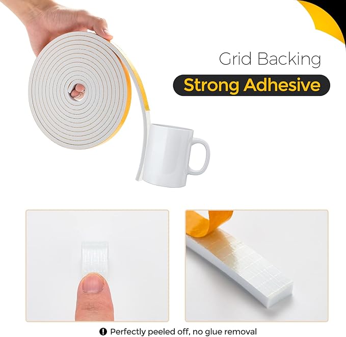 26 Feet Weather Stripping Door Seal, 1/2" Wide X 1/4" Thick Door Seal Strip High Density Foam Tape Adhesive Strip for Door Soundproofing,Window Insulation (1/2" x 1/4" x 26FT,White)
