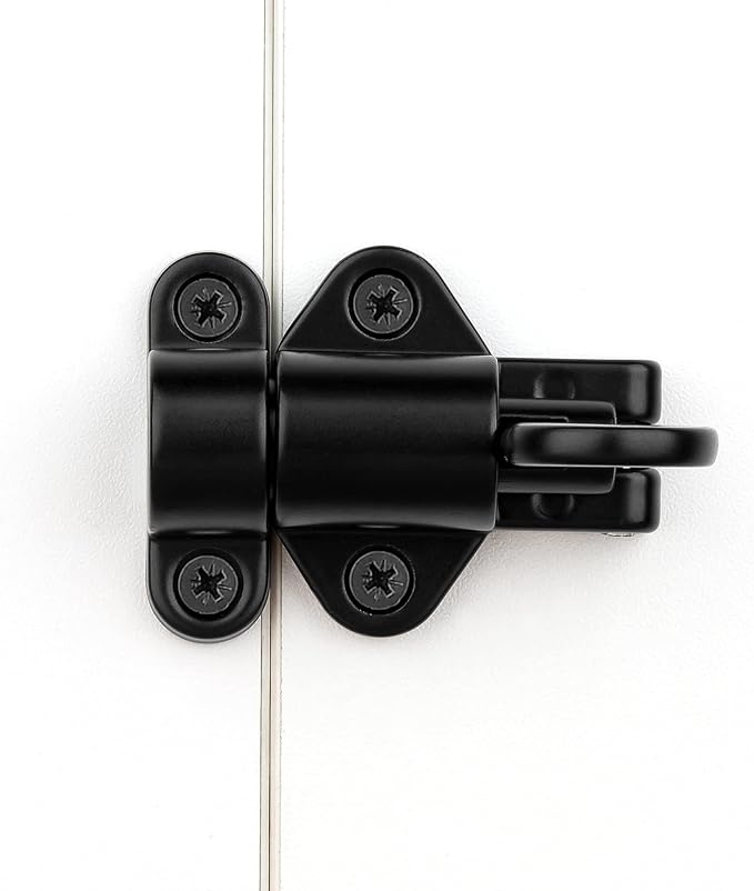 6 Packs Self-Closing Latches，Black Spring Door Lock，Resilient Bolt Latch Aluminum Alloy Safety Automatic Spring Barrel Slide Door Lock with Screws,Used for Gate,Window and Cabinet etc