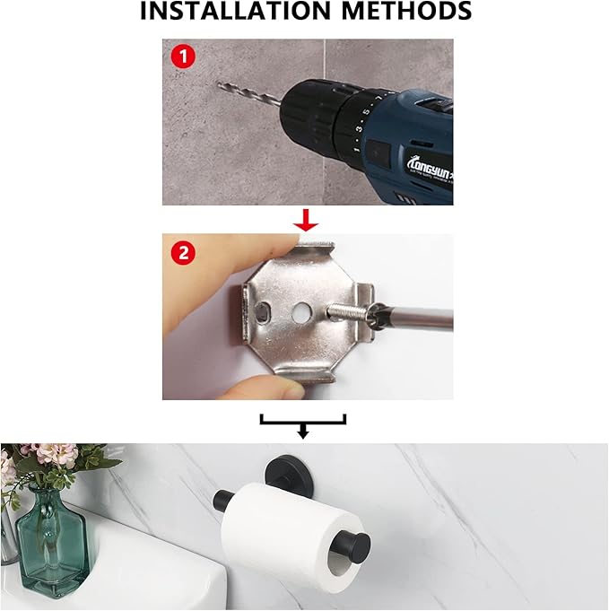 NearMoon Bathroom Toilet Paper Holder, Premium SUS304 Stainless Steel Rustproof Wall Mounted Toilet Roll Holder for Bathroom, Kitchen (2 Pack, Matte Black)