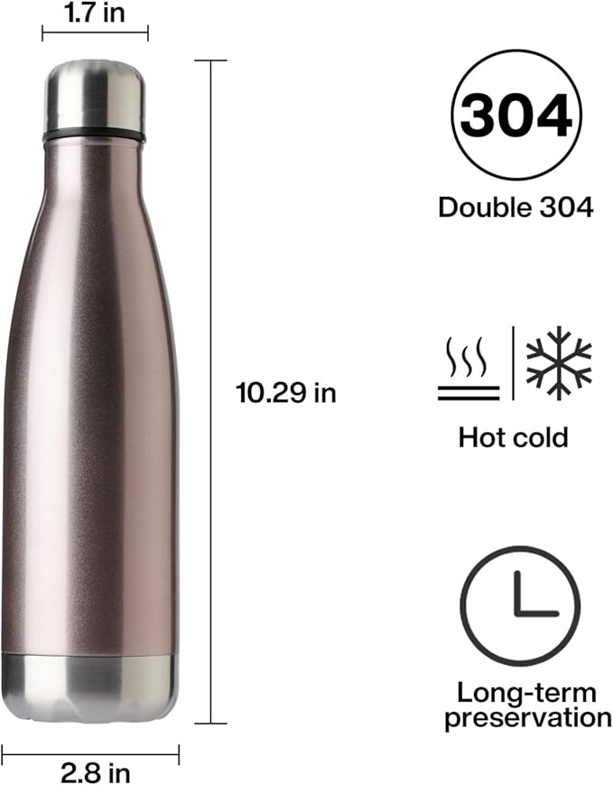 MEWAY 17oz Sport Water Bottle 4 Pack Vacuum Insulated Stainless Steel Leak-Proof Double Wall Cola Shape Water Bottle,Keep Drinks Hot & Cold(Rose Gold,4 Pack)