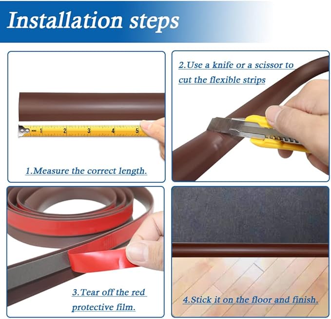 Floor Transition Strip Self Adhesive Carpet & Flooring Transitions Edging Trim Strip PVC Threshold Transitions Suitable for Threshold Height Less Than 5mm (10Ft, Black Walnut)