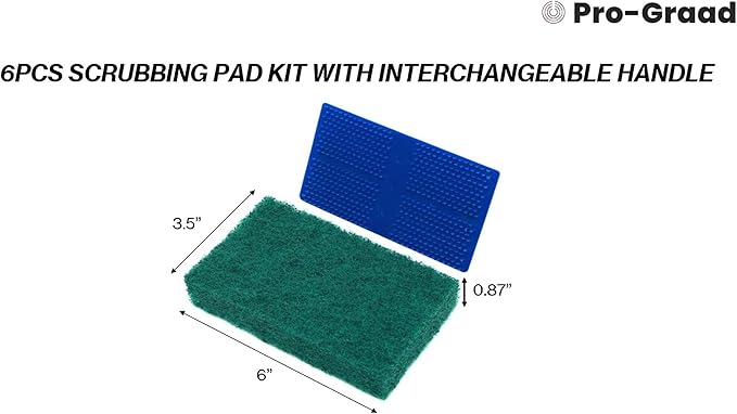 6pcs Scrubbing Pad Kit Interchangeable Reusable Handle | 5 Different Scrubbing & Scouring Pads: Red, White, Blue, Green, Black | for Bathroom, Kitchen, Grill, Teak, Boat Hull Bottom Cleaning
