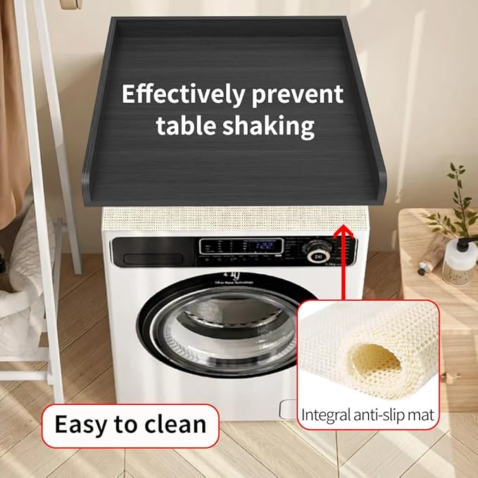 Washer Dryer Countertop Only,Edge Rails-27.5" Depth*27.5" Width Laundry Room Organization,High-Adhesion Non-Slip Protective Layer,with Edge Rails (Black)