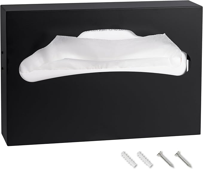 Toilet Seat Cover Dispenser,Commercial Stainless Steel Brushed Toilet Seat Cover Holder for Disposable Toilet Seat Covers Wall Mount for Bathroom Restroom（Black）