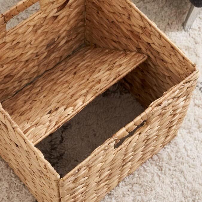Storage Cube 10.5 x 10.5in, Wicker Storage Baskets for Shelves, Water Hyacinth Storage Baskets, Square Wicker Storage Basket (2 Packs 10.5in)