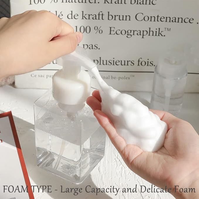 Foaming Soap Dispenser, 450ml(16oz) Refillable Modern Square Pump Bottle for Shampoo, Body Wash, Liquid Soap, PETG Plastic Empty Soap Dispenser for Kitchen, Bathroom, Hospital, Clinic. 2 Pcs (Clear)