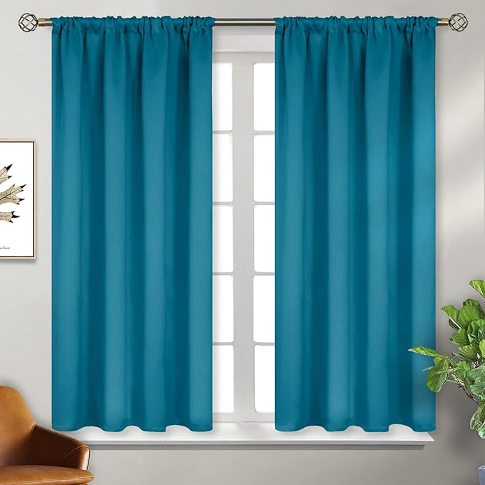 BGment Peacockblue Blackout Curtains 54 Inch Length for Bedroom - Short Thermal Insulated Window Drapes Room Darkening with Rod Pocket for Kitchen Bathroom Living Room, 42 x 54 Inch, 2 Panels